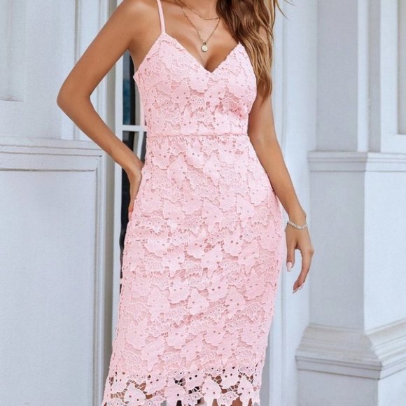Lace Cami Bodycon Midi dress Pink - Picture 6 of 7